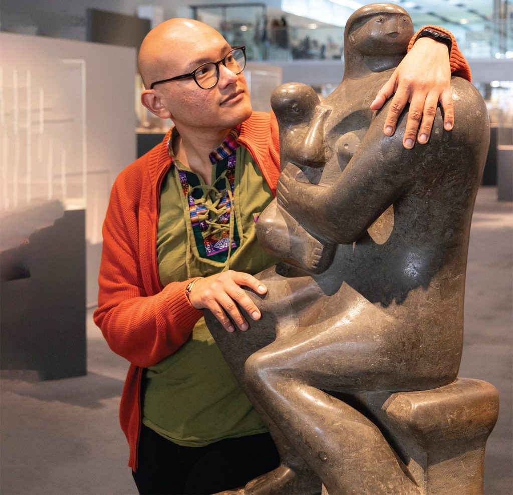 Henry Moore’s Mother and Child, 1932, pictured being hugged at the Sainsbury Centre. PHOTO: KATE WOLSTENHOLME